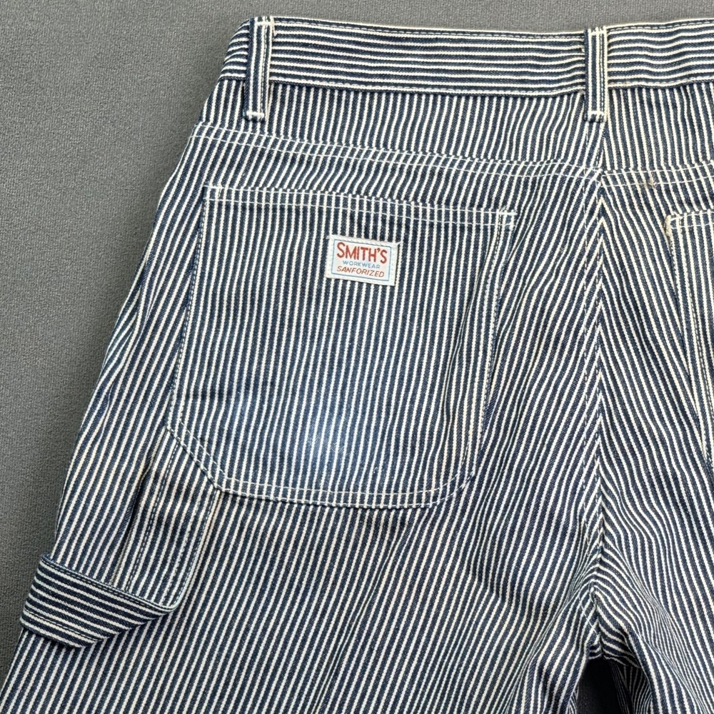 Smiths Workwear Carpenter Shorts Men 34 Hickory Stripe Indigo Blue Vintage Denim